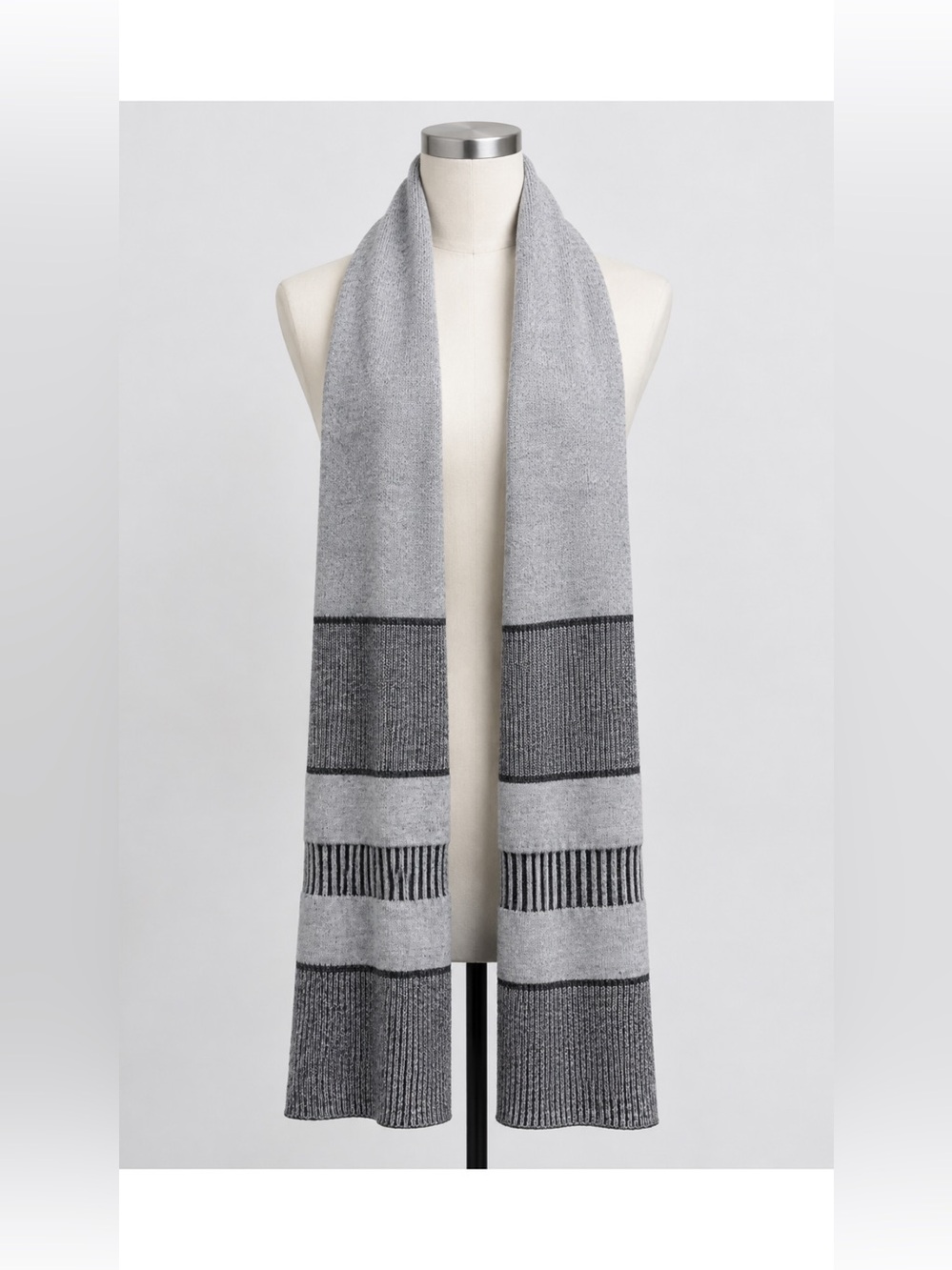BKE Gray Colorblock Striped Cotton Knit Scarf